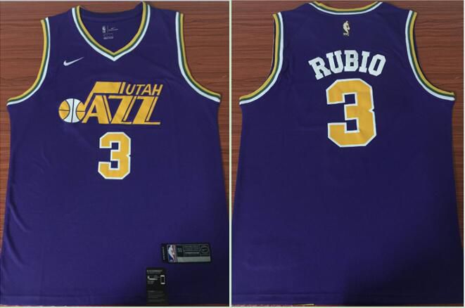 Men Utah Jazz #3 Rubio Purple Game Nike NBA Jerseys